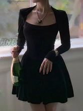 Hnewly Velvet Square Corset A Line Women Formal Dress Bodycon Long Sleeve New Year Elegant Autumn